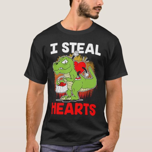 i steal hearts Dinosaur Heart Boys girls Valentine Tシャツ (正面)