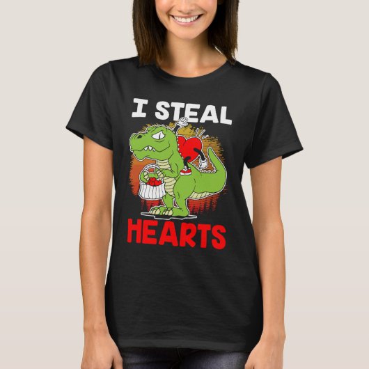 i steal hearts Dinosaur Heart Boys girls Valentine Tシャツ (正面)