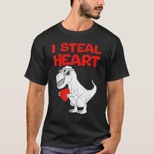 I Steal Hearts Dinosaur Rex Valentines Day Boys Ki Tシャツ (正面)