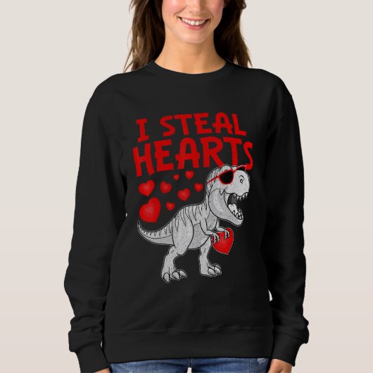 I Steal Hearts Dinosaur T Rex Cute Baby Boys Valen スウェットシャツ (正面)