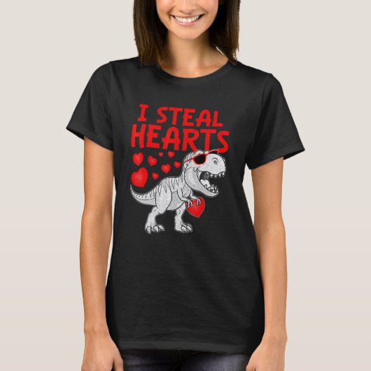 I Steal Hearts Dinosaur T Rex Cute Baby Boys Valen Tシャツ (正面)