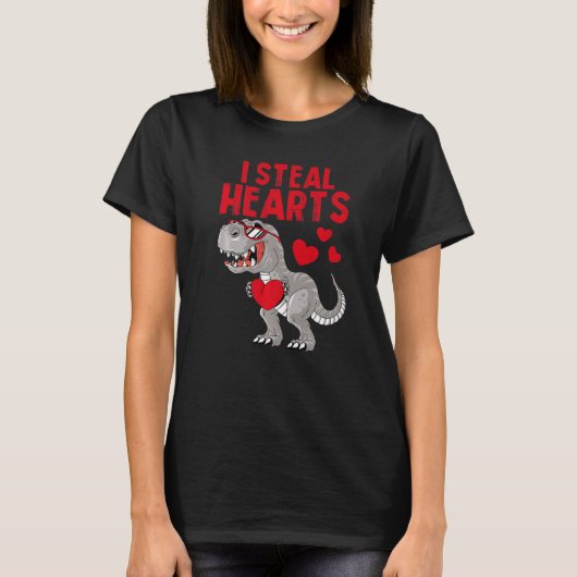 I Steal Hearts Dinosaur Valentines Day For Toddler Tシャツ (正面)
