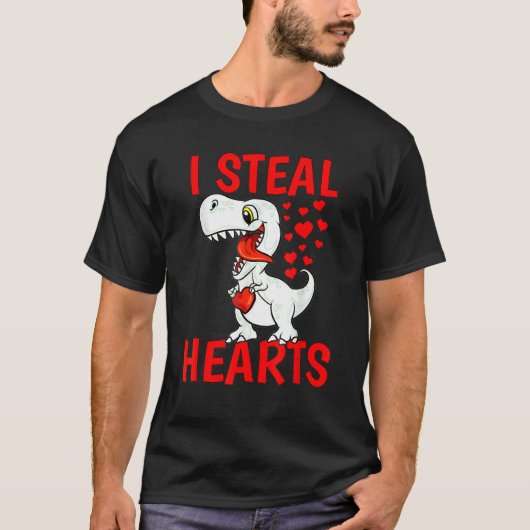 I Steal Hearts For Boys Valentines Day Kids Dinosa Tシャツ (正面)