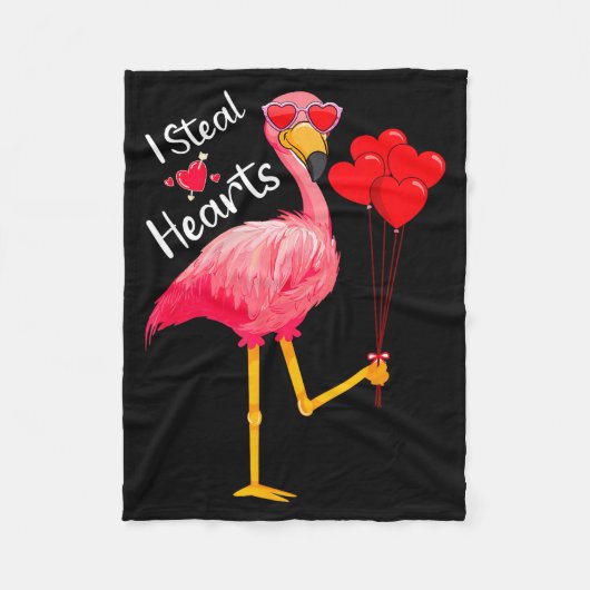 I Steal Hearts Funny Flamingo Lover Valentine's Da フリースブランケット (正面)