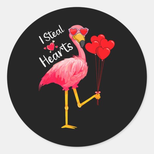 I Steal Hearts Funny Flamingo Lover Valentine's Da ラウンドシール (正面)