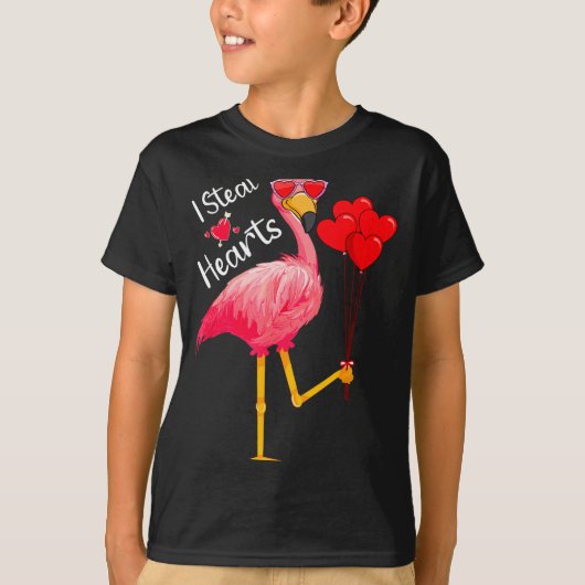 I Steal Hearts Funny Flamingo Lover Valentine's Da Tシャツ (正面)