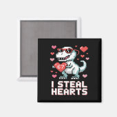 I Steal Hearts Funny T Rex Dinosaur Valentine マグネット (正面/裏面)