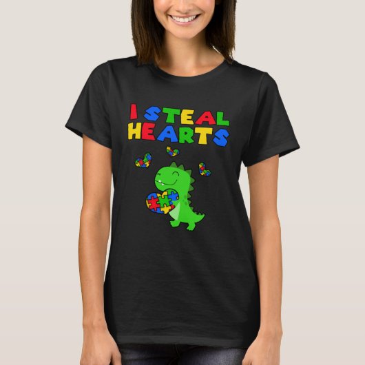 I Steal Hearts Puzzle Autism Awareness Month Rex D Tシャツ (正面)