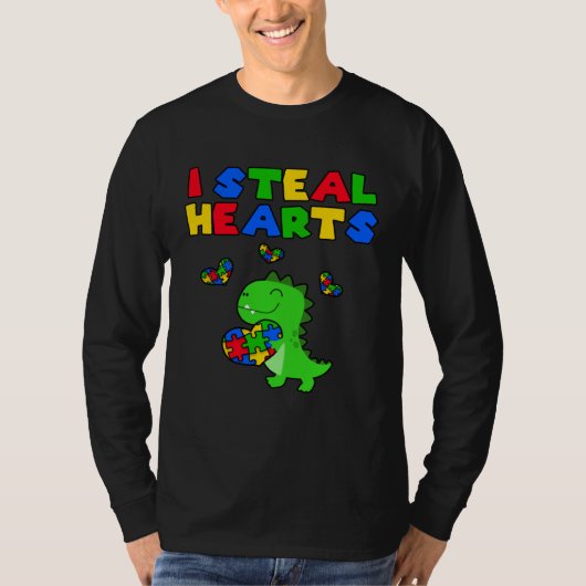 I Steal Hearts Puzzle Autism Awareness Month Rex D Tシャツ (正面)