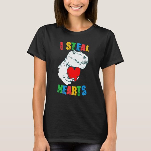 I Steal Hearts Rex Autism Awareness Valentines Day Tシャツ (正面)