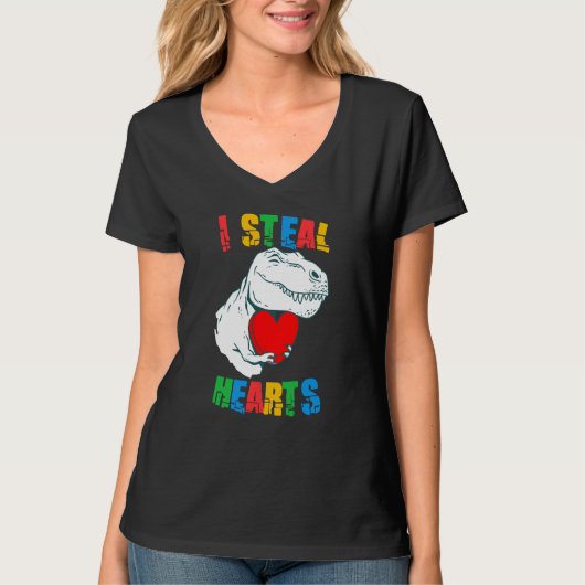 I Steal Hearts Rex Autism Awareness Valentines Day Tシャツ (正面)