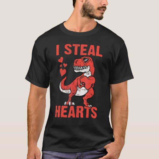 I Steal Hearts T Rex Dino Valentine Dinosaur Boy K Tシャツ (正面)