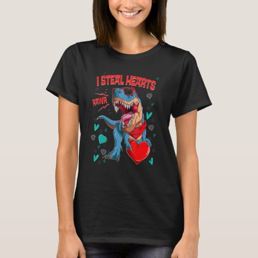 I Steal Hearts T rex Dinosaur Valentines Day Kids  Tシャツ (正面)