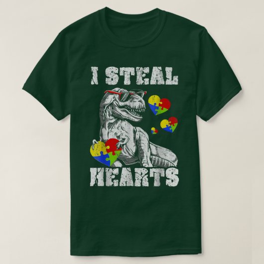 I Steal Hearts Tre Dino Baby Boy Autism Awareness Tシャツ (デザイン正面)