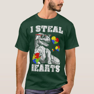 I Steal Hearts Tre Dino Baby Boy Autism Awareness Tシャツ