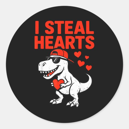 I Steal Hearts Trex Dino Baby Boy Valentines Toddl ラウンドシール (正面)