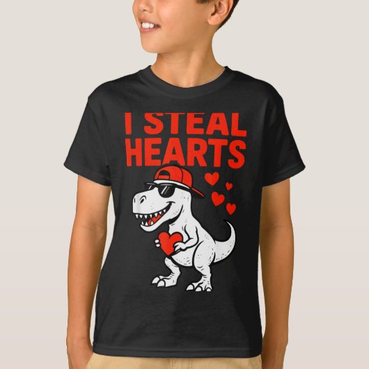 I Steal Hearts Trex Dino Baby Boy Valentines Toddl Tシャツ (正面)