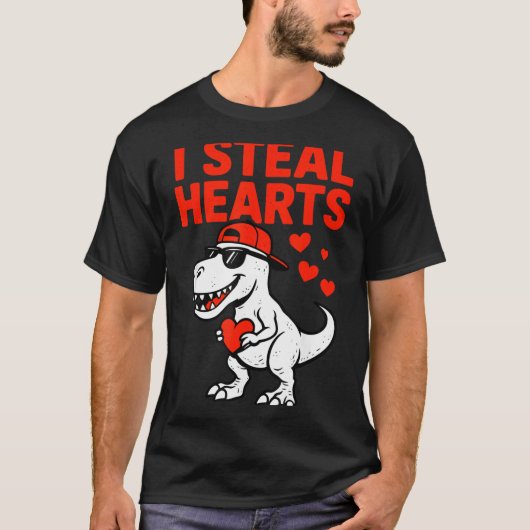 I Steal Hearts Trex Dino Baby Boy Valentines Toddl Tシャツ (正面)