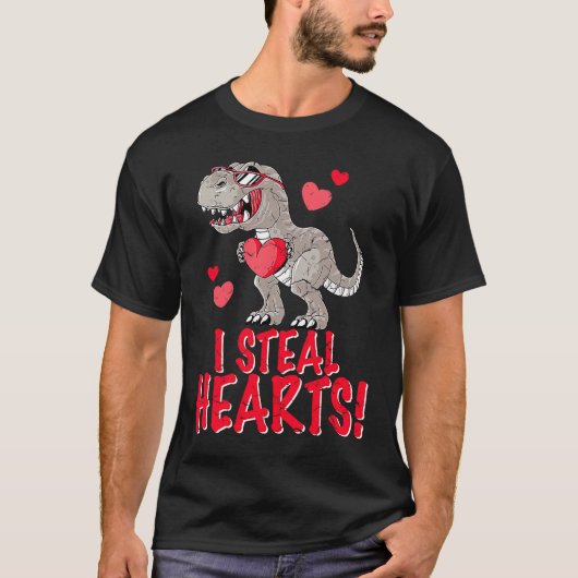 I Steal Hearts Trex Dino Boys Valentines Day Dinos Tシャツ (正面)