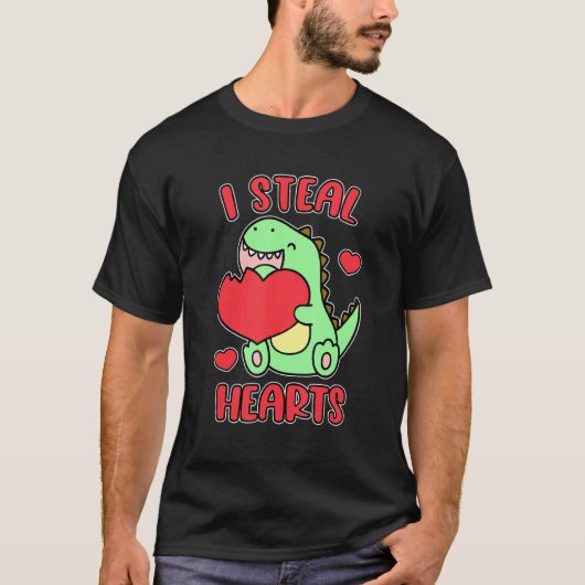 I Steal Hearts Trex Dinosaur Cute Girls Boy Valent Tシャツ (正面)