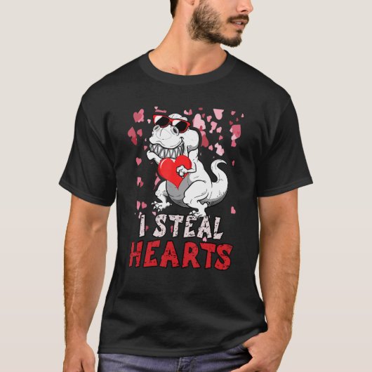 I Steal Hearts Trex Dinosaur Valentines Day Boys K Tシャツ (正面)