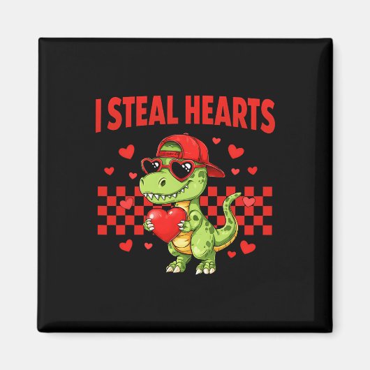 I Steal Hearts Valentine Dinosaur Cute Love Meme B マグネット (正面)