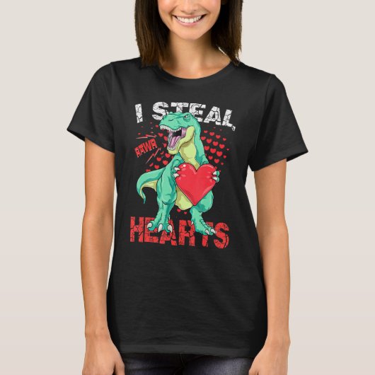 I Steal Hearts Valentines Day Dinosaur Boys Men Lo Tシャツ (正面)