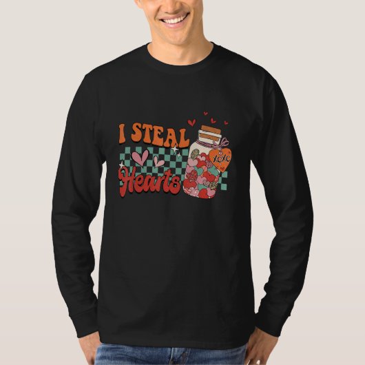 I Steal Hearts Xoxo Retro Groovy Valentines Day Dr Tシャツ (正面)