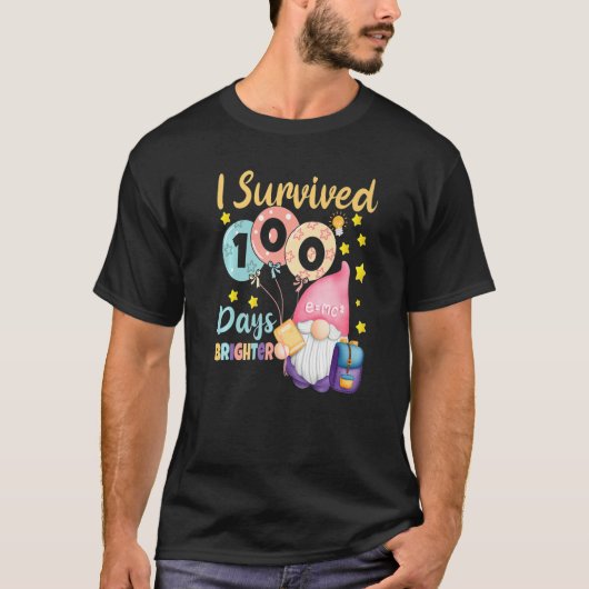 I Survived 100 Days Brighter  Gnomes Teacher Kids Tシャツ (正面)