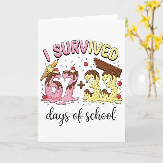 I Survived 100 Days of School 67 + 33 Ice Cream カード (黄色い花)