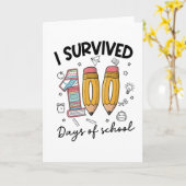 I SURVIVED 100 Days of school Cute 100 Days  カード (黄色い花)