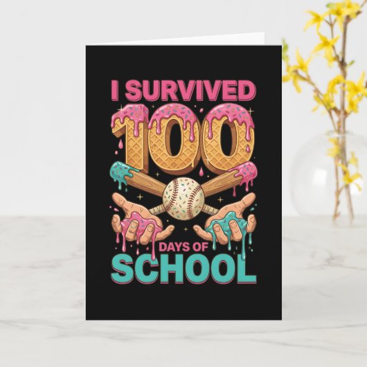 I Survived 100 Days of School Ice Cream Drip カード (黄色い花)