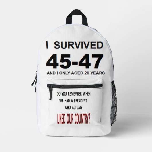 I Survived 45-47 プリントバックパック (正面)