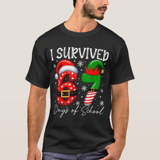 I Survived 67 Day Of School Funny 67 Xmas Santa El Tシャツ (正面)