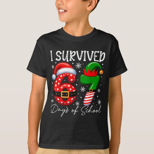 I Survived 67 Day Of School Funny 67 Xmas Santa El Tシャツ (正面)