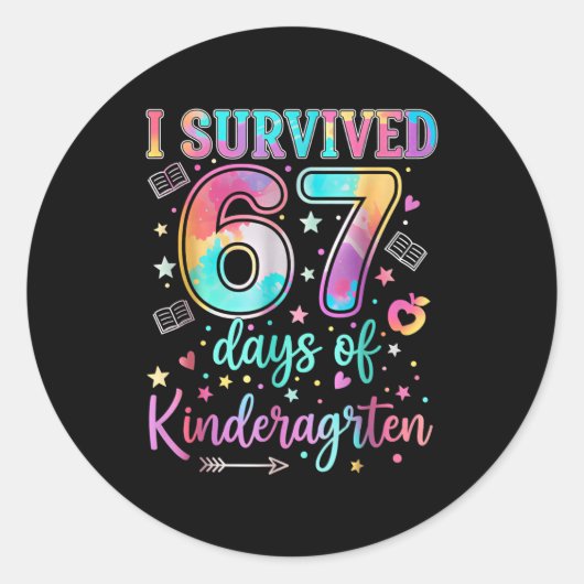 I Survived 67 Days Of Kindergarten Funny Six Seven ラウンドシール (正面)