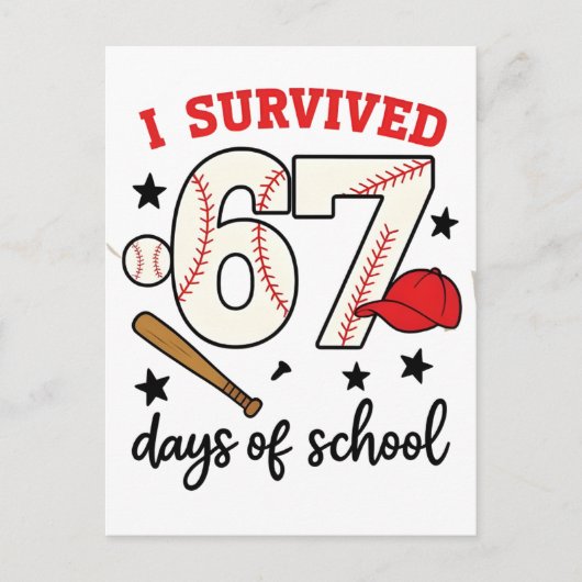 I Survived 67 Days of School Baseball Sport 100 インビテーションポストカード (正面)
