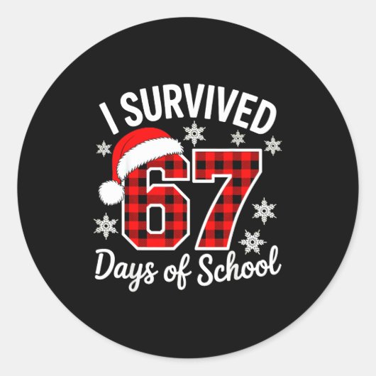 I Survived 67 Days Of School Christmas  ラウンドシール (正面)