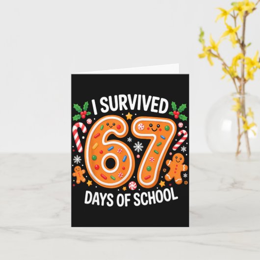 I Survived 67 Days Of School Christmas Candy Cane カード (黄色い花)