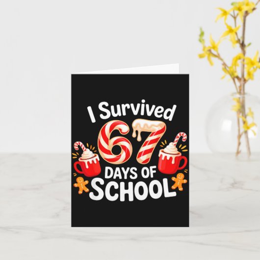 I Survived 67 Days Of School Christmas Candy Cane  カード (黄色い花)