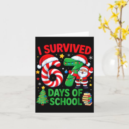 I Survived 67 Days Of School Christmas Candy Cane  カード (黄色い花)