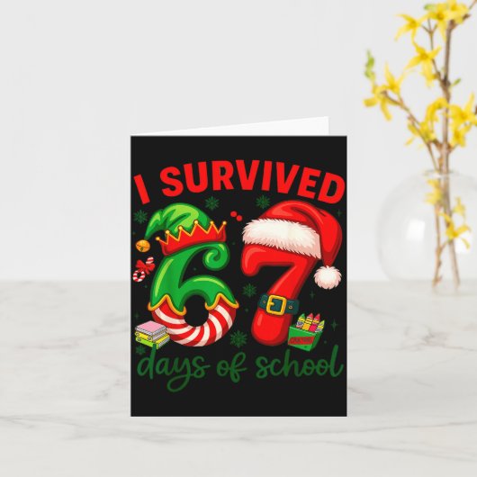 I Survived 67 Days Of School Christmas Candy Cane  カード (黄色い花)