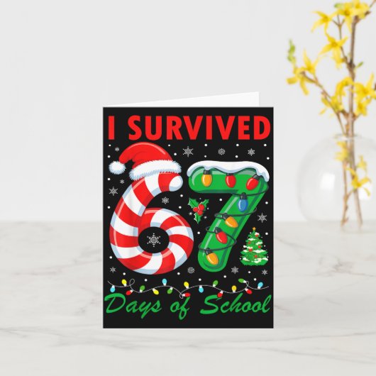 I Survived 67 Days Of School Christmas Candy Cane  カード (黄色い花)