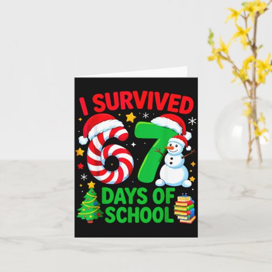 I Survived 67 Days Of School Christmas Candy Cane  カード (黄色い花)