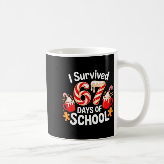 I Survived 67 Days Of School Christmas Candy Cane  コーヒーマグカップ (右)
