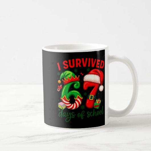 I Survived 67 Days Of School Christmas Candy Cane  コーヒーマグカップ (右)
