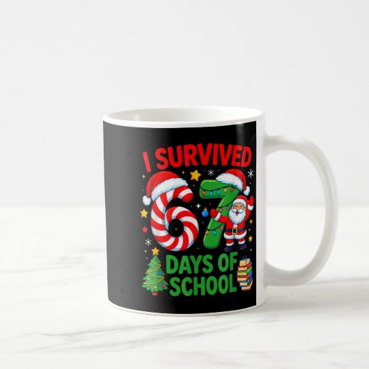 I Survived 67 Days Of School Christmas Candy Cane コーヒーマグカップ (右)