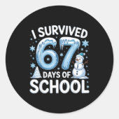I Survived 67 Days Of School Christmas Candy Cane  ラウンドシール (正面)