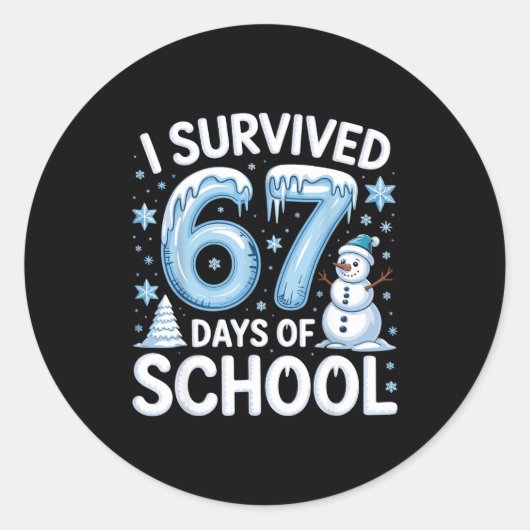 I Survived 67 Days Of School Christmas Candy Cane ラウンドシール (正面)