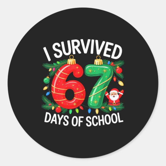 I Survived 67 Days Of School Christmas Candy Cane  ラウンドシール (正面)
